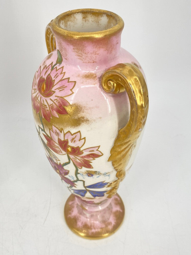 * 2 x VASE PRUNKVASE HENKELVASE BONN FRANZ ANTON MEHLEM PORZELLAN GOLD FLORAL