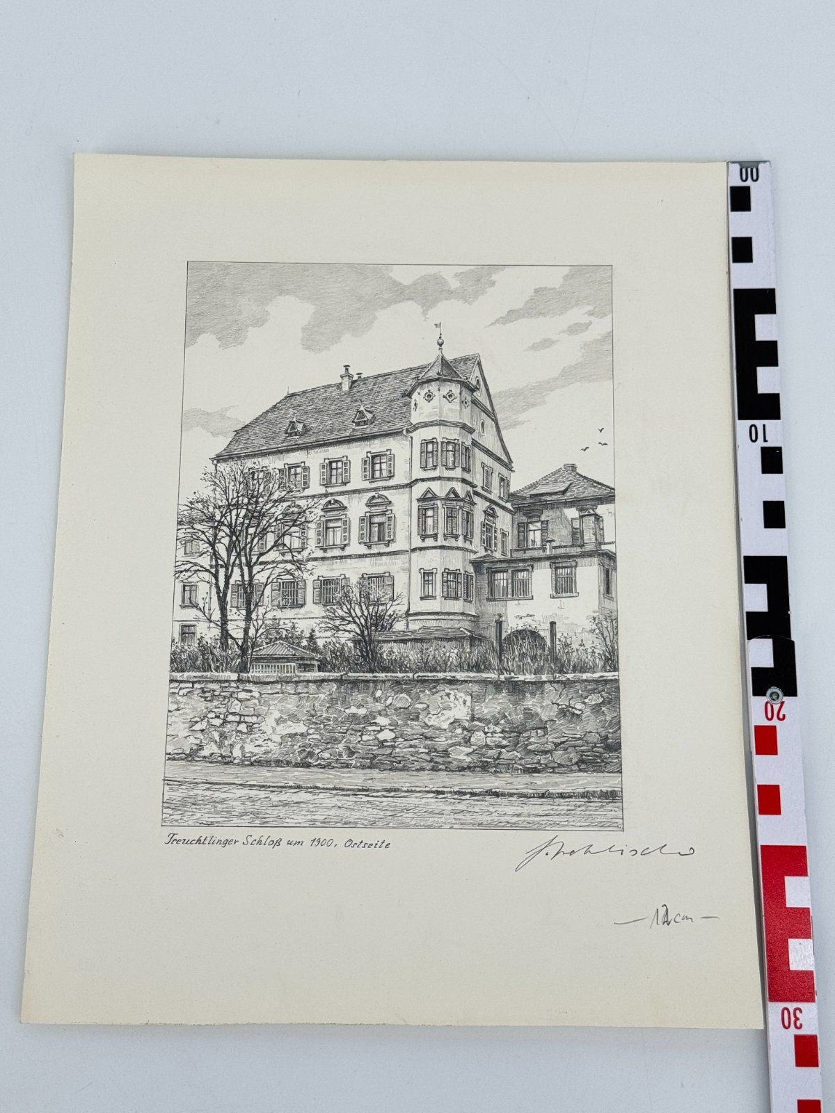 * HEINZ WEHLISCH ZEICHNUNG TREUCHTLINGER SCHLOß ANSICHT 1900 SIGNIERT