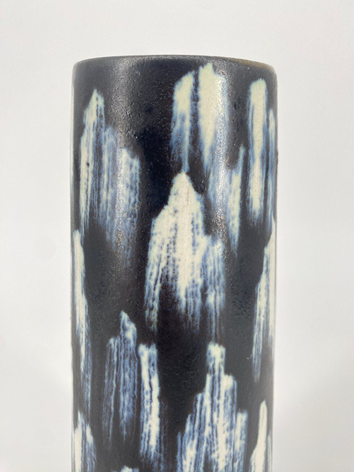 * VASE KERAMIK BLAU WEIß 31,5 CM VINTAGE MID CENTURY VINTAGE