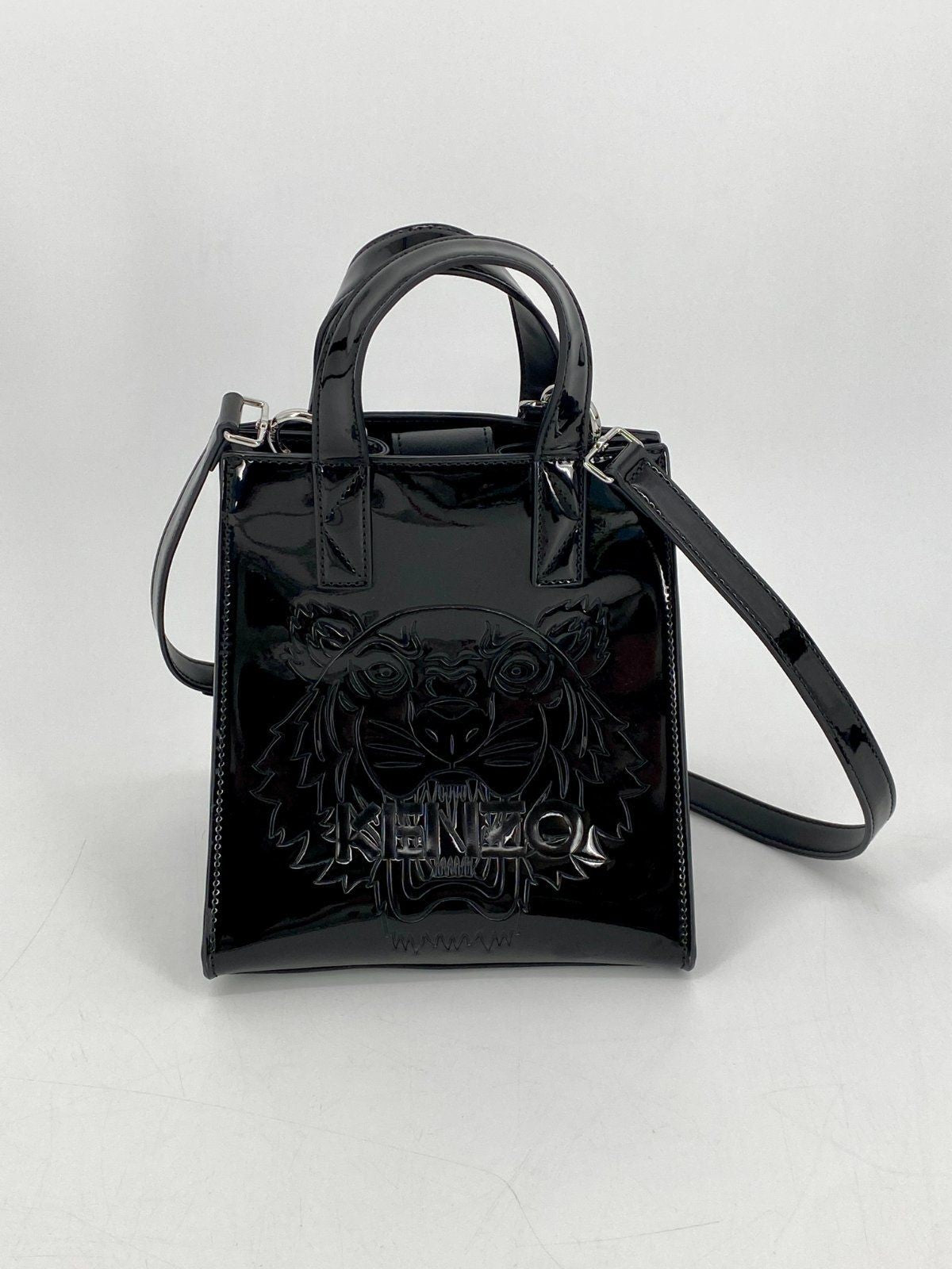 * KENZO PARIS HANDTASCHE UMHÄNGETASCHE TIGER LACKLEDER SCHWARZ
