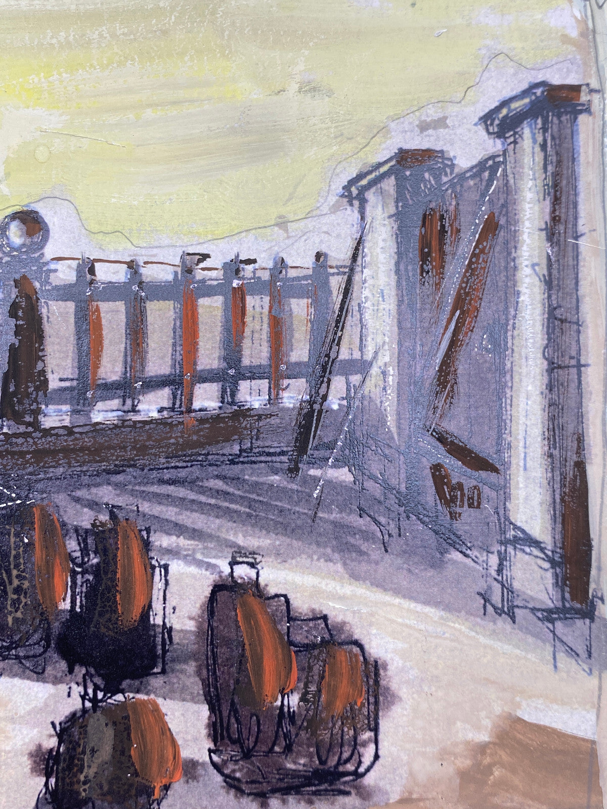 * BILD ACRYL ÖL GEMÄLDE ROMAN WEYL MARSKI URAUFFÜHRUNG 1966 BÜHNENBILD VINTAGE