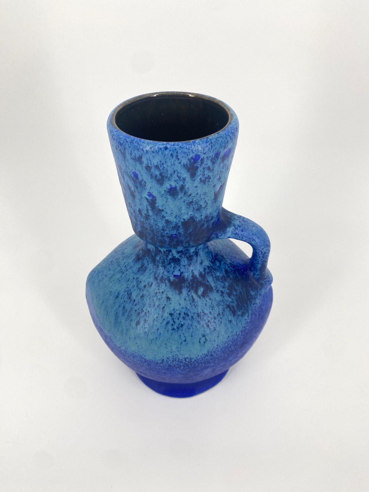 *STUDIOKERAMIK VASE BLAU FAT LAVA LAUFGLASUR W.-GERMANY 60ER 70ER