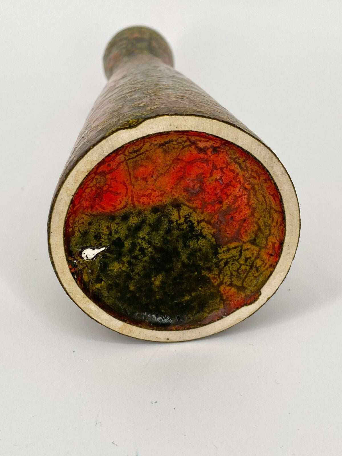 * VASE KERAMIK FAT LAVA GLASUR ROT GRÜN KONKAV VINTAGE