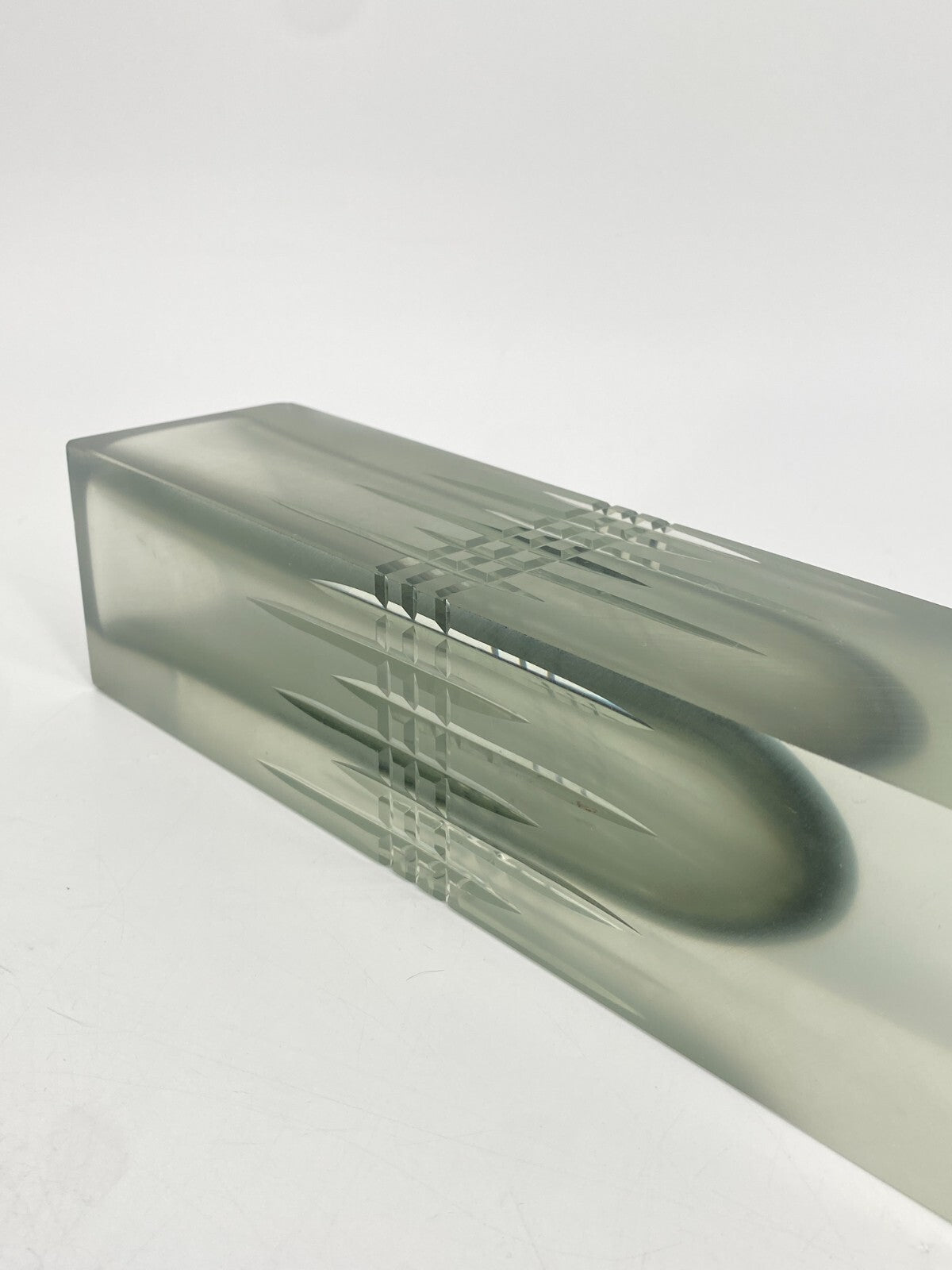 * GLAS VASE BLOCKVASE GRAU TRANSPARENT SATINIERT ÜBERFANGGLAS VINTAGE