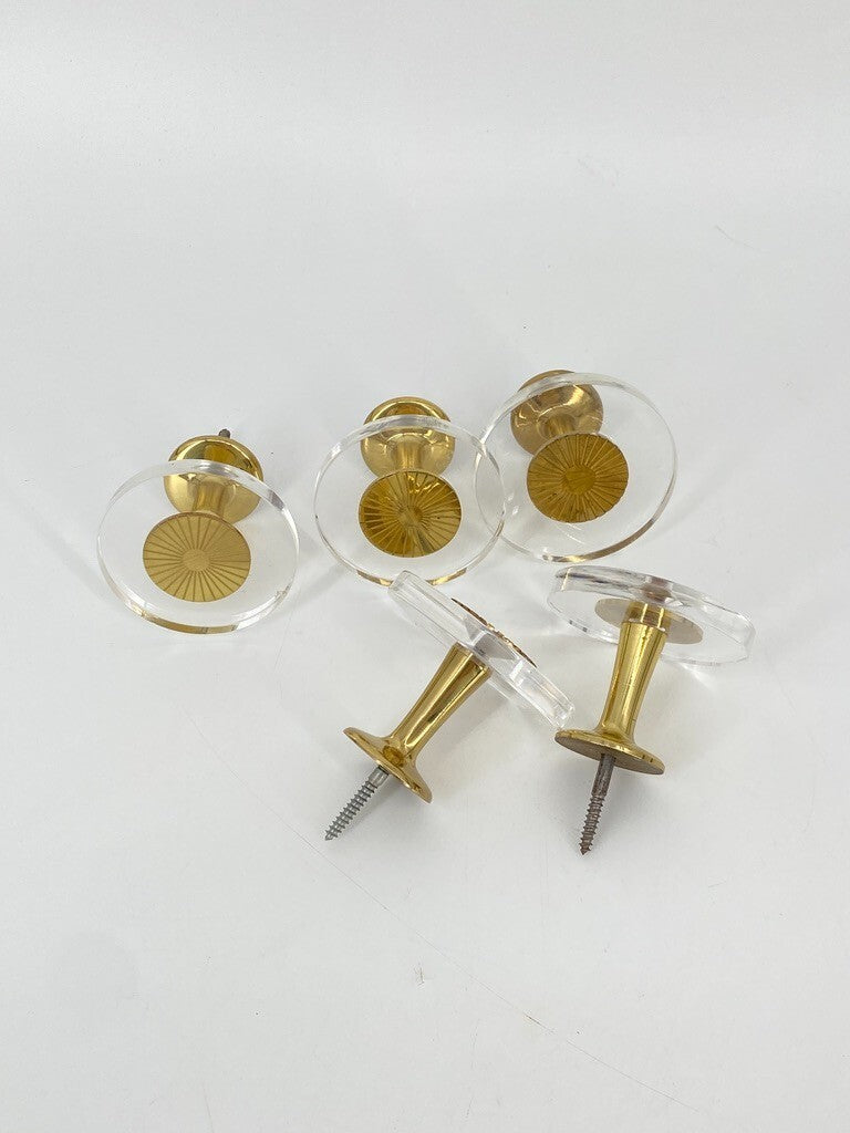 * 5 x PLEXIGLAS PLEXI MESSING GARDEROBENHAKEN VINTAGE MÖBELGRIFF 60ER