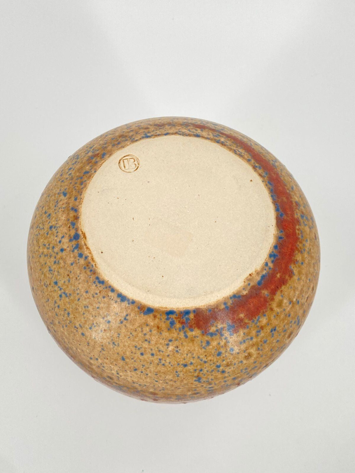 * STUDIOKERAMIK VASE ROT BLAU ZINKKRISTALL GLASUR 13CM VINTAGE