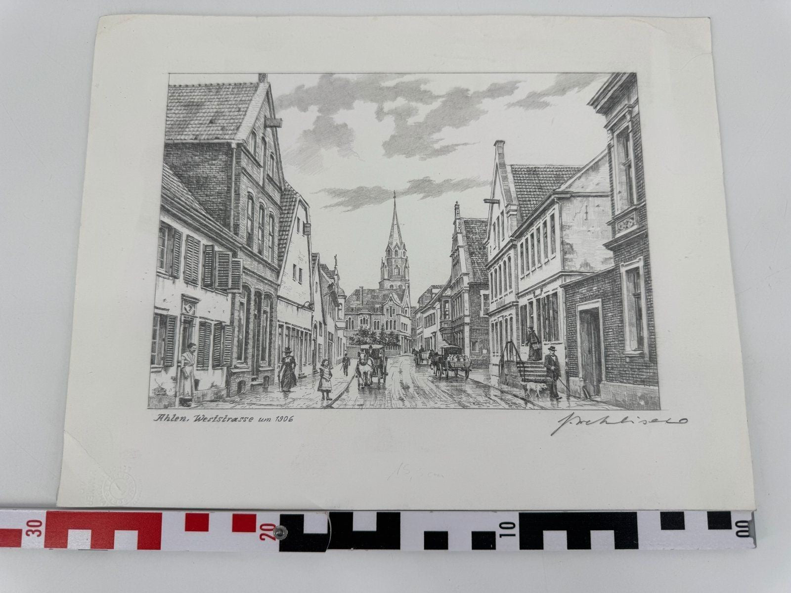 * HEINZ WEHLISCH ZEICHNUNG AHLEN WESTSTRAßE UM 1906 ANSICHT SIGNIERT