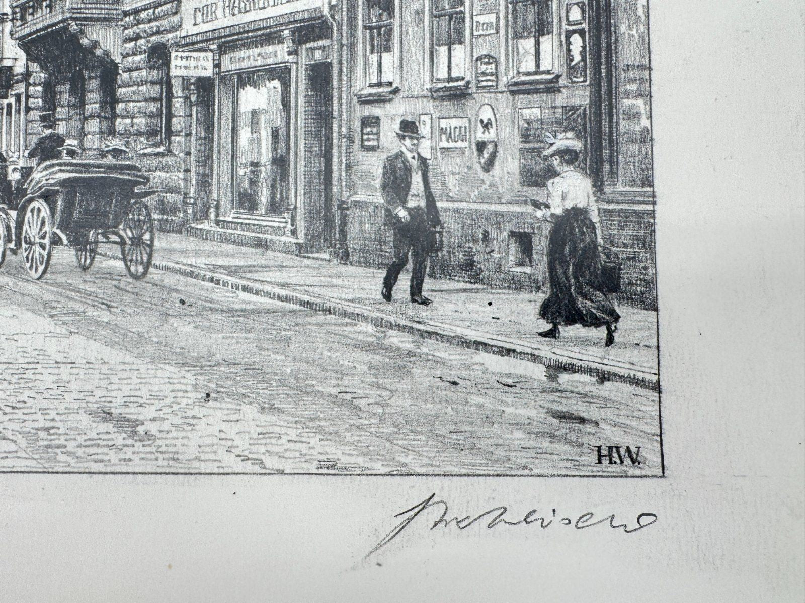 * HEINZ WEHLISCH ZEICHNUNG MEININGEN SCHLUNDGASSE 1910 ANSICHT SIGNIERT