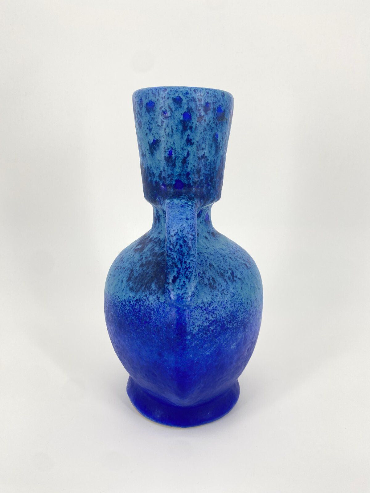 *STUDIOKERAMIK VASE BLAU FAT LAVA LAUFGLASUR W.-GERMANY 60ER 70ER