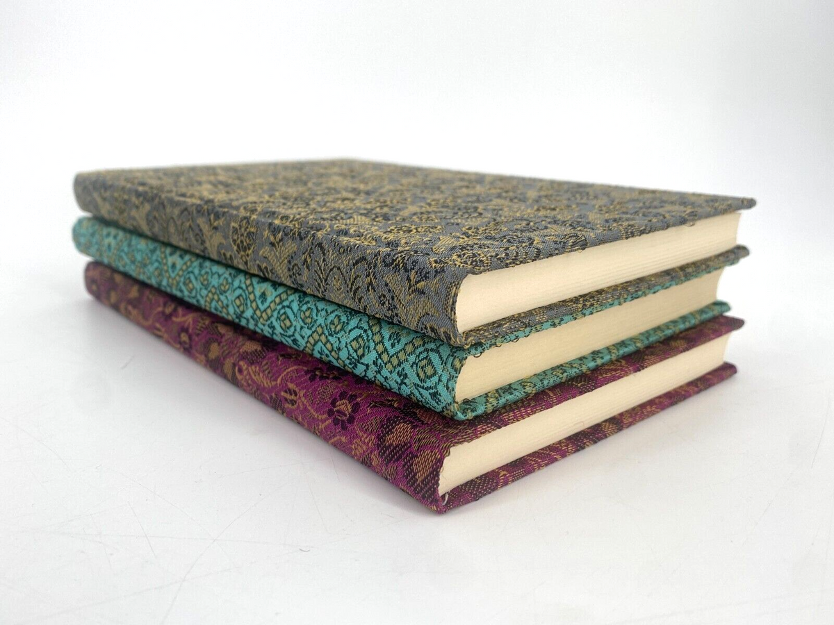 *NOTIZBUCH SCHREIBWAREN SOFTCOVER TEXTIL TÜRKIS ROT GRAU MUSTER VINTAGE
