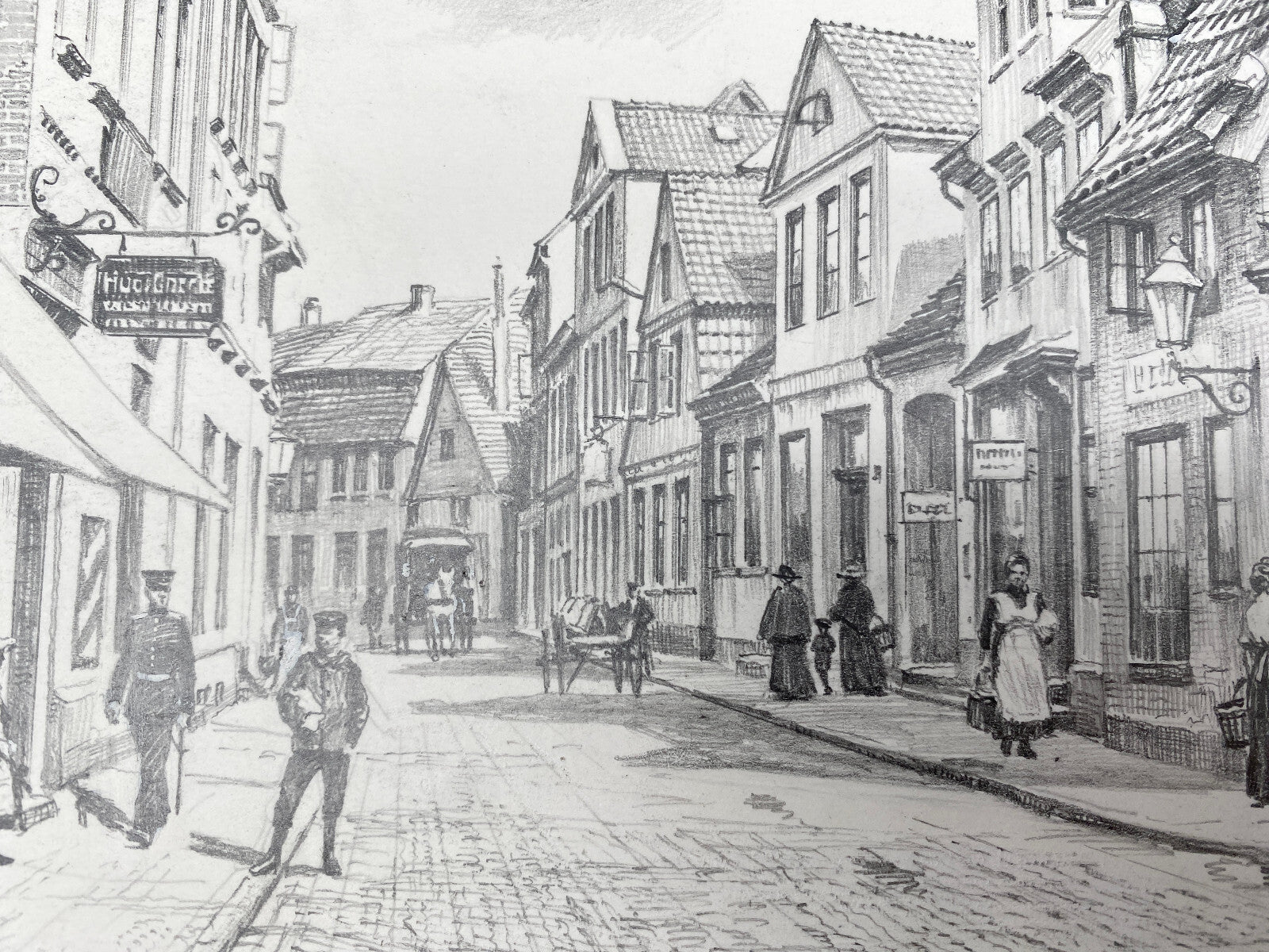 DEUTSCHER KÜNSTLER HEINZ WEHLISCH ZEICHNUNG ITZEHOE FELDSCHMIEDE 1906 SIGNIERT