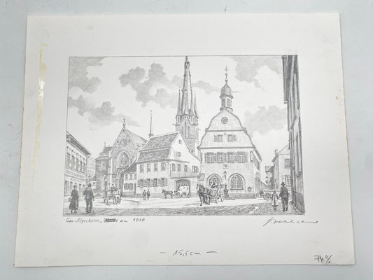 DEUTSCHER KÜNSTLER HEINZ WEHLISCH ZEICHNUNG GAU ALGESHEIM 1910 HANDSIGNIERT