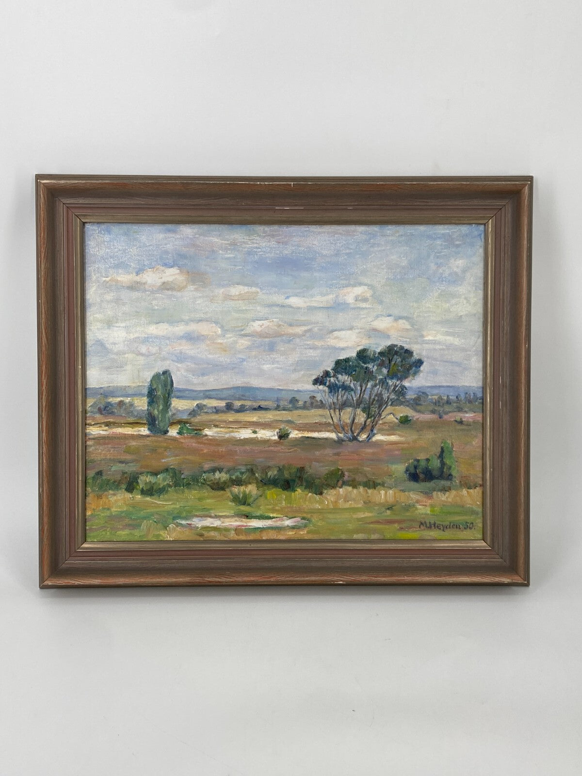* ÖLGEMÄLDE LANDSCHAFT M. HEYDEN SIGNIERT 1950 50ER GERAHMT VINTAGE