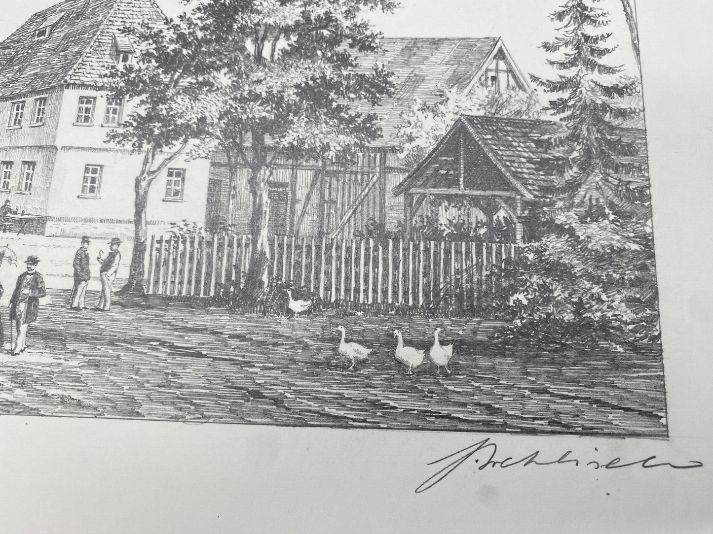 HEINZ WEHLISCH DEUTSCHER KÜNSTLER ZEICHNUNG OFFENBACH AM MAIN UM 1865 HANDSIGNIE