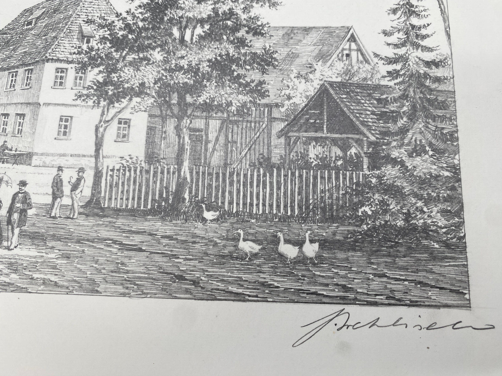 HEINZ WEHLISCH DEUTSCHER KÜNSTLER ZEICHNUNG OFFENBACH AM MAIN UM 1865 HANDSIGNIE