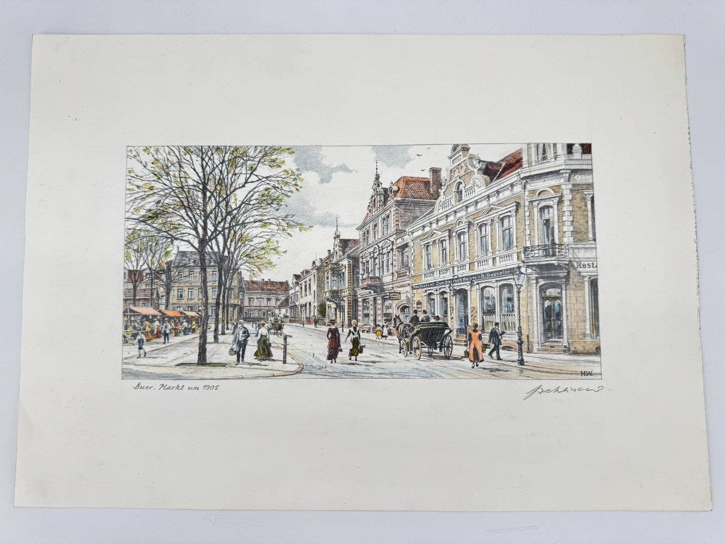 * HEINZ WEHLISCH ZEICHNUNG BUER MARKT UM 1905 ANSICHT SIGNIERT