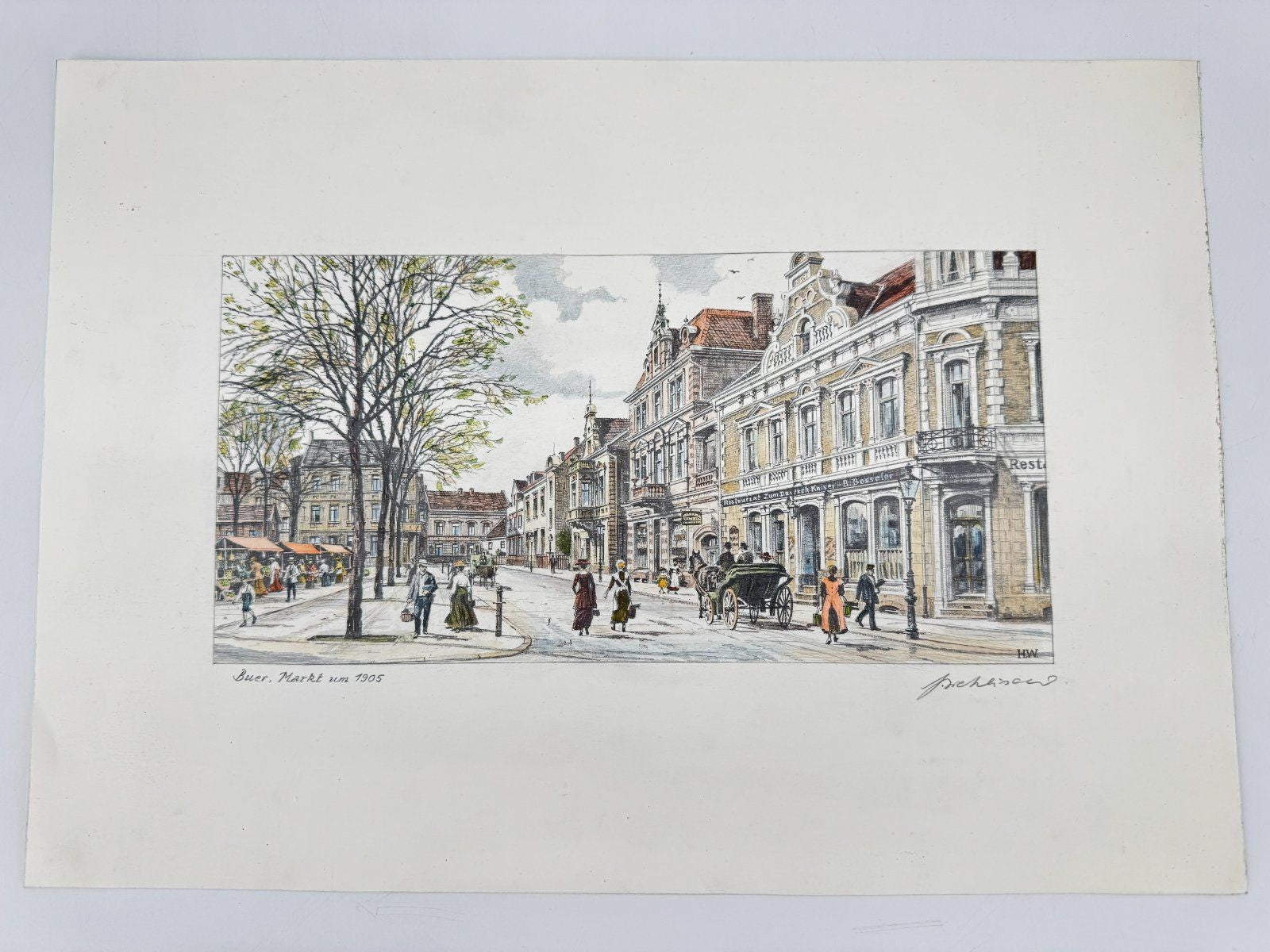 * HEINZ WEHLISCH ZEICHNUNG BUER MARKT UM 1905 ANSICHT SIGNIERT