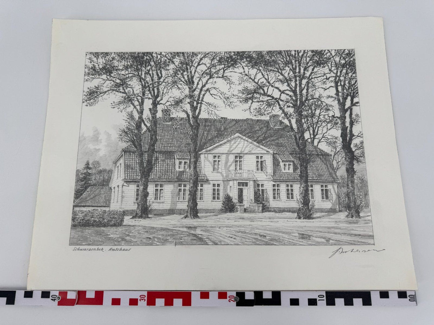 * HEINZ WEHLISCH ZEICHNUNG SCHWARZENBEK AMTSHAUS ANSICHT SIGNIERT