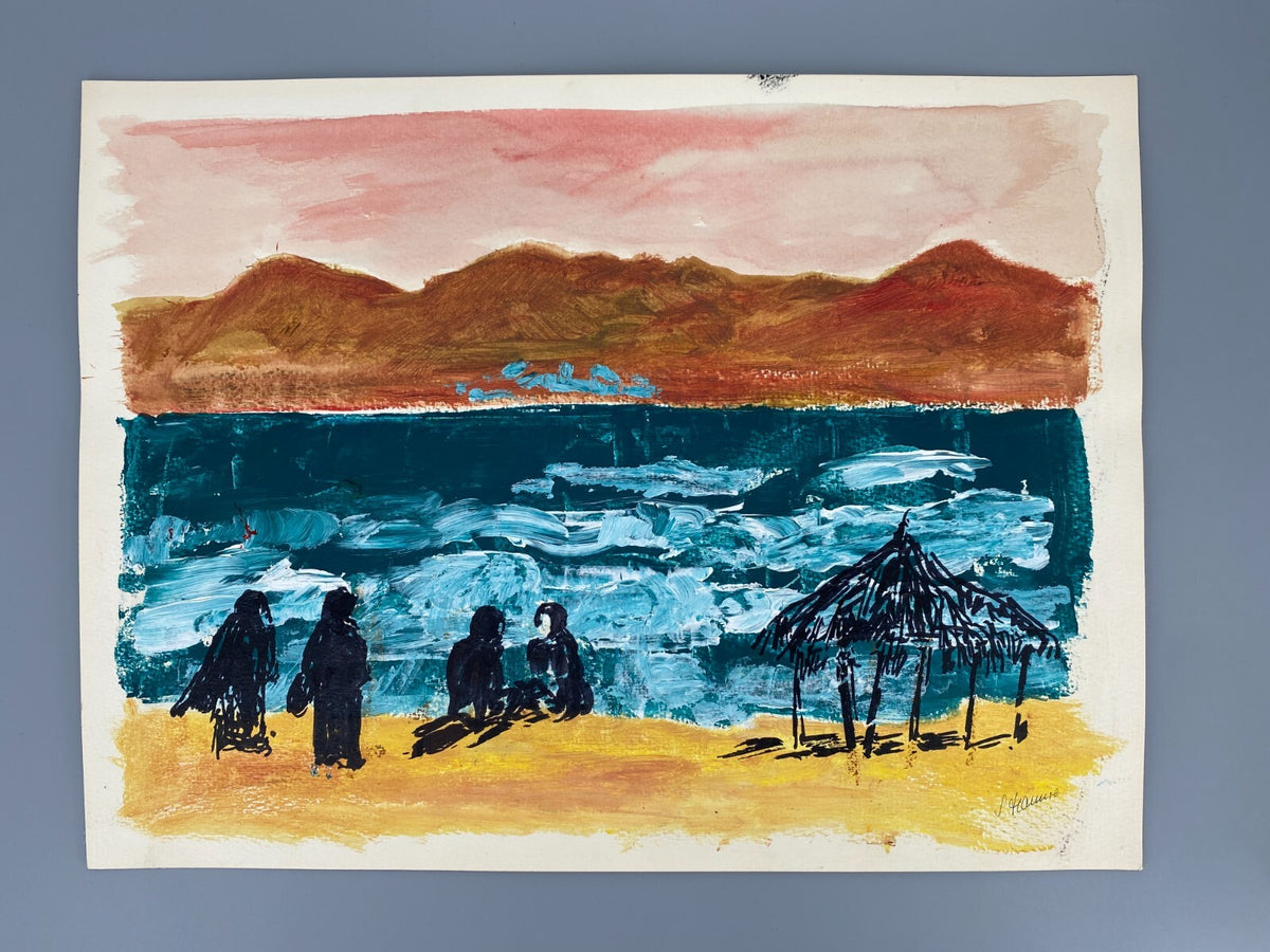 *GEMÄLDE ACRYL AQUARELL LANDSCHAFT NAHOST SEE MEER FIGUREN WÜSTE HANNSE UNIKAT