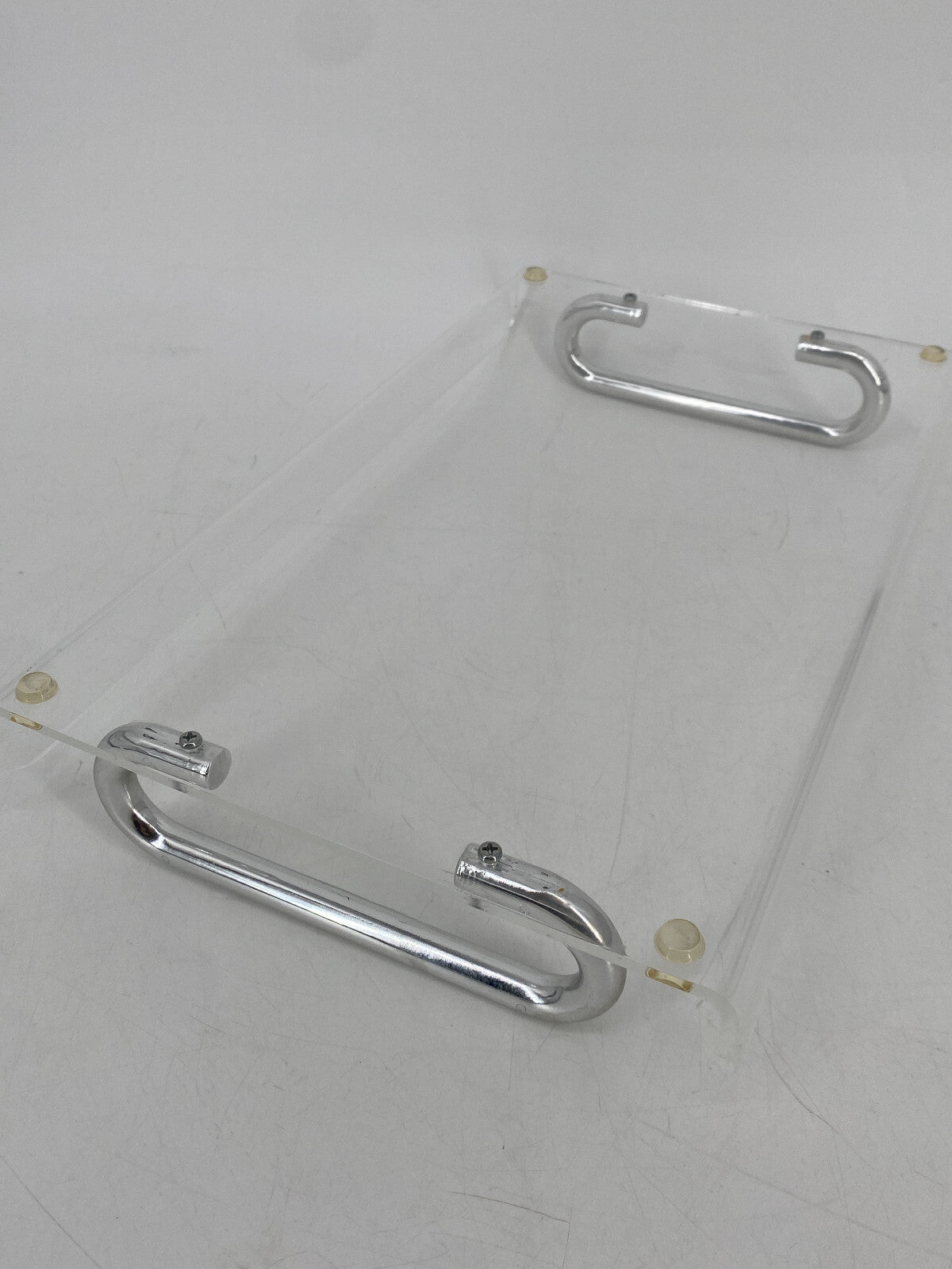 * VINTAGE ACRYLGLAS PLEXI TABLETT SERVIERTABLETT CHROMGRIFFE 70er ABAGE