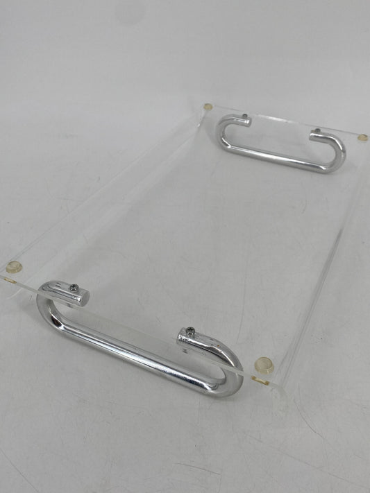 * VINTAGE ACRYLGLAS PLEXI TABLETT SERVIERTABLETT CHROMGRIFFE 70er ABAGE
