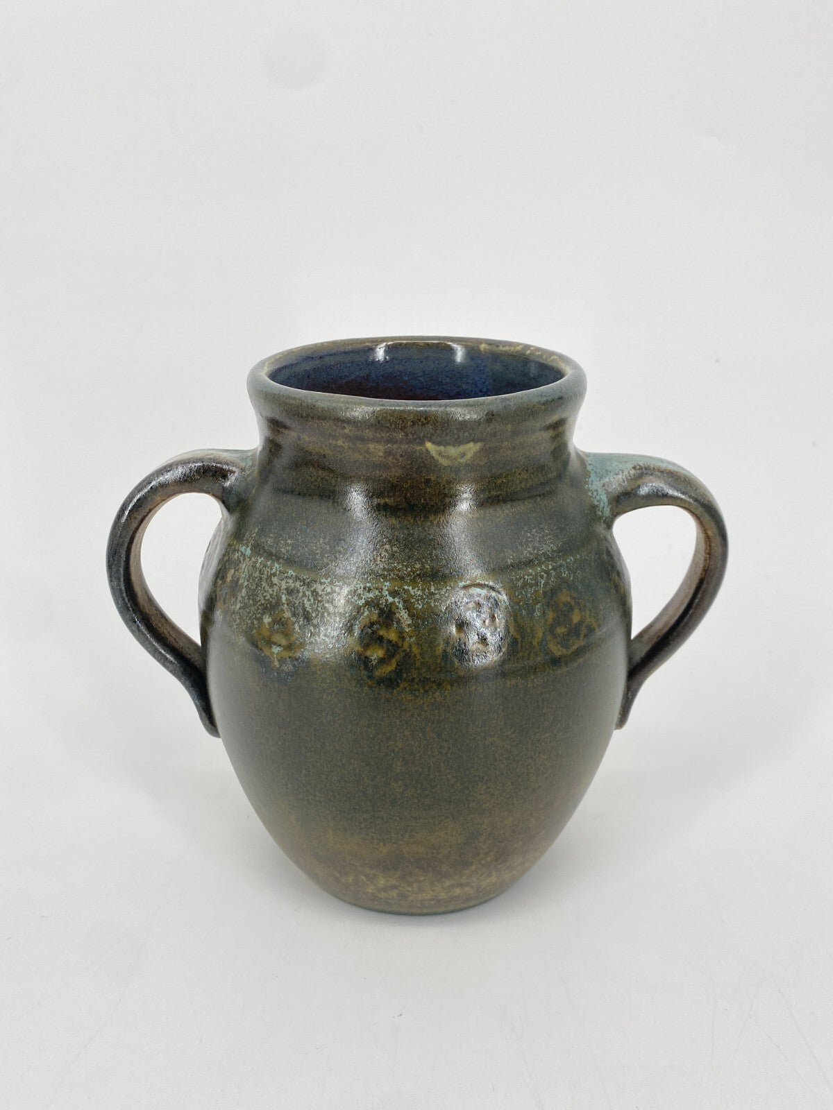 * STUDIO KERAMIK HENKEL VASE AMPHORE KRUG GEFÄß GRÜN BRAUN 15,5CM VINTAGE