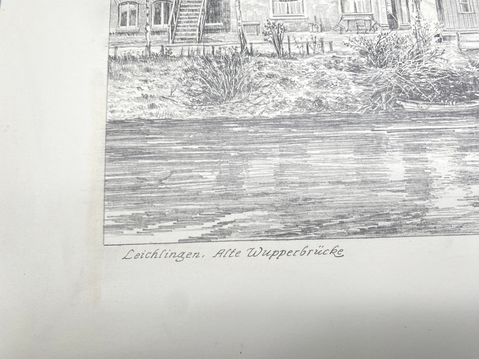 HEINZ WEHLISCH ZEICHNUNG LEICHLINGEN, ALTE WUPPERBRÜCKE HANDSIGNIERT