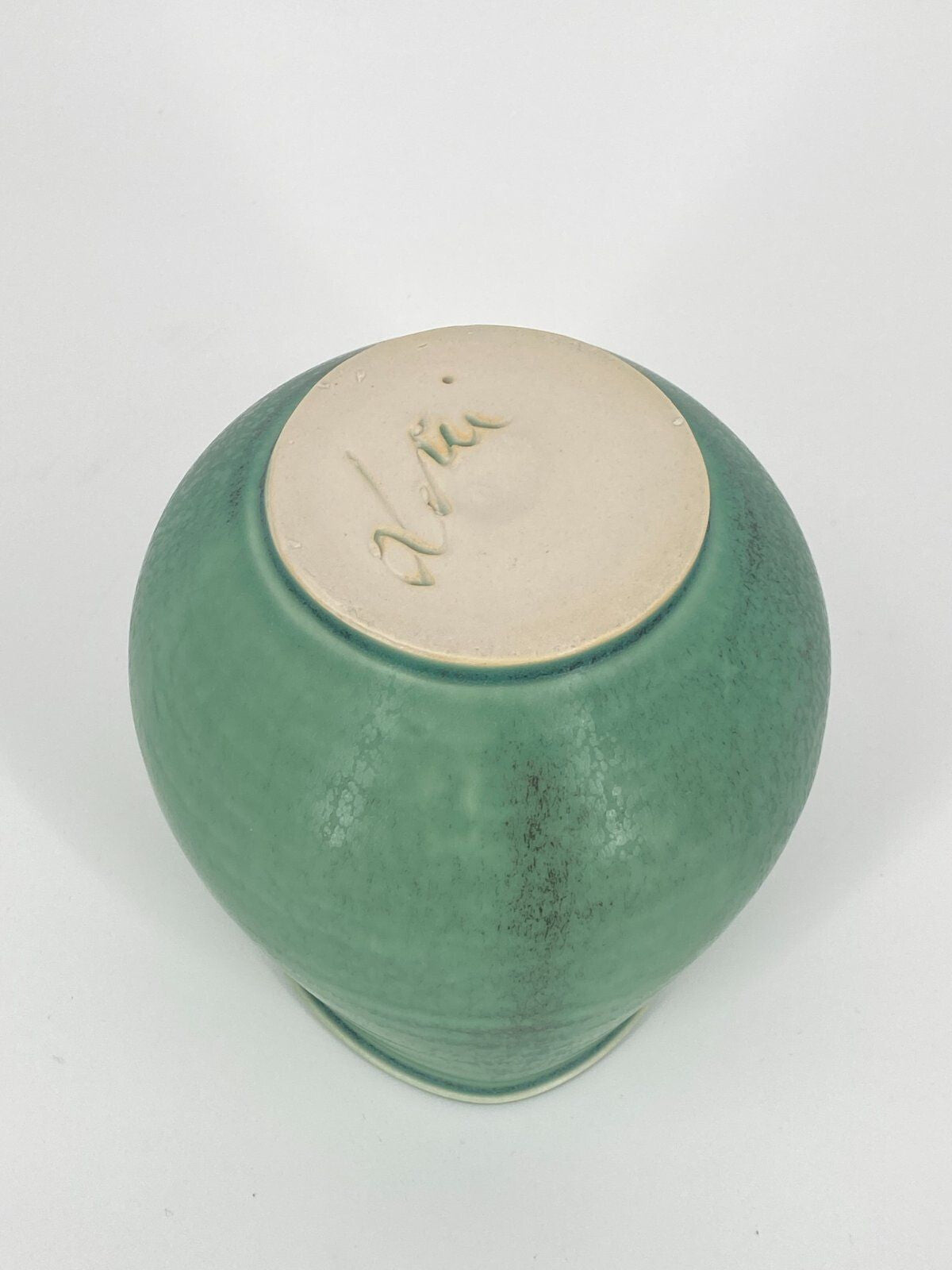 * STUDIOKERAMIK VASE RUND OVAL JADE GRÜN MARMORIERT RINGE VINTAGE
