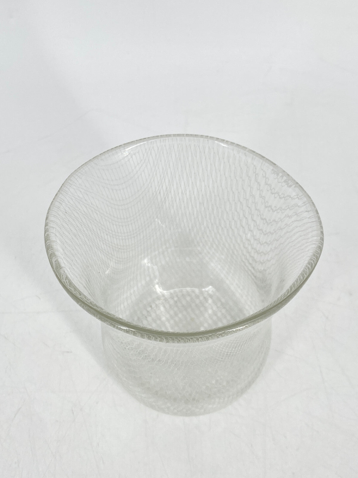 * GLAS VASE MERLETTO RETICELLO FADENGLAS MUNDGEBLASEN NETZMUSTER VINTAGE