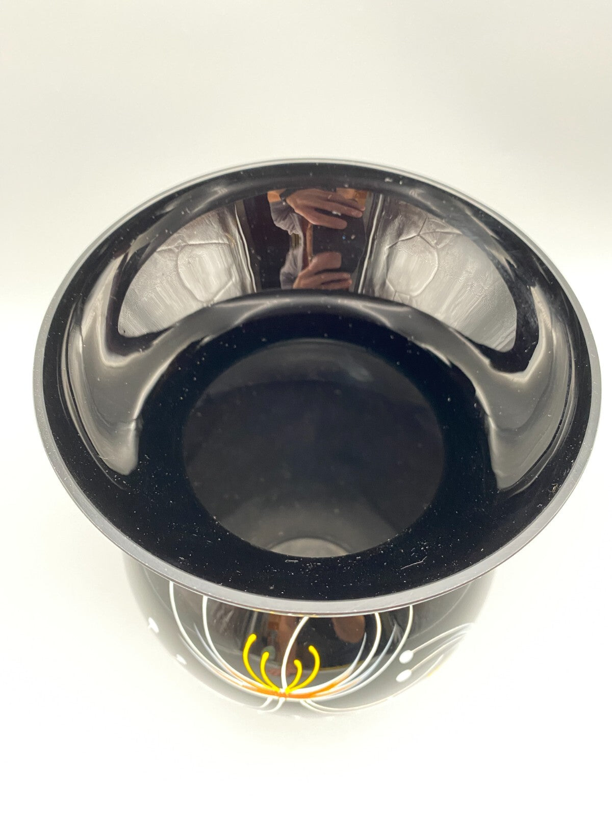 VASE HYALITHGLAS SCHWARZGLAS EMAILLEFARBEN HANDBEMALT MIDCENTURY DDR