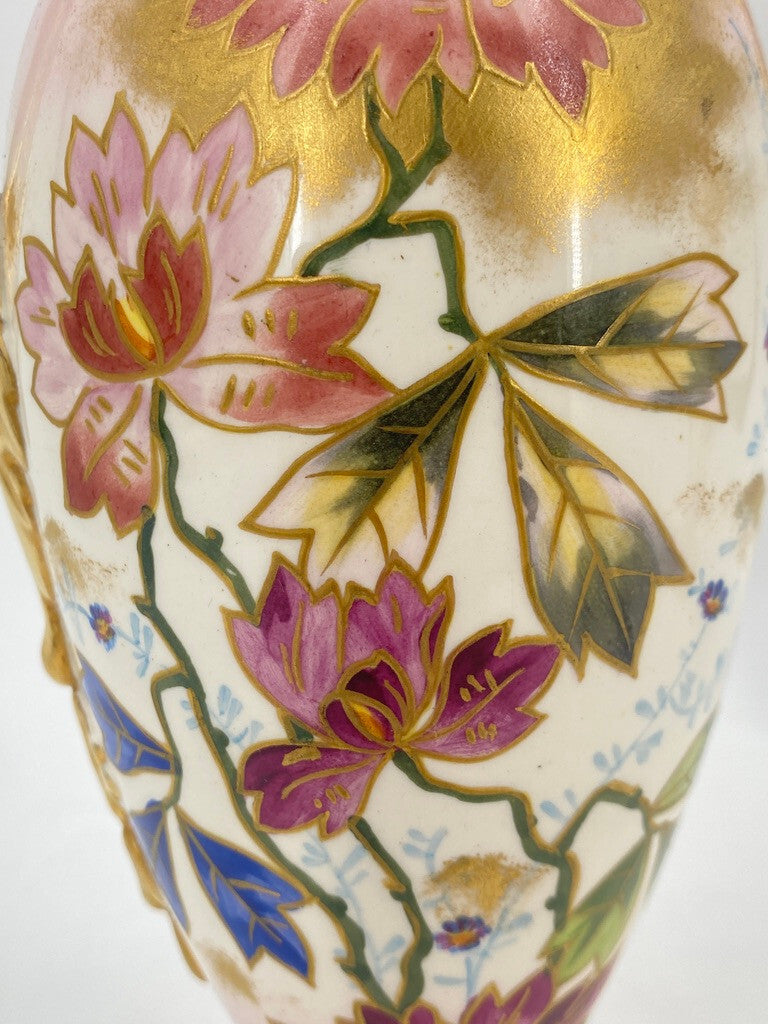 * 2 x VASE PRUNKVASE HENKELVASE BONN FRANZ ANTON MEHLEM PORZELLAN GOLD FLORAL