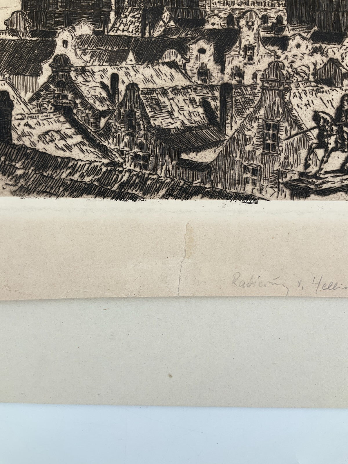 *RADIERUNG BERTHOLD HELLINGRATH DANZIG GDAŃSK MARIENKIRCHE SIGNIERT STADTANSICHT