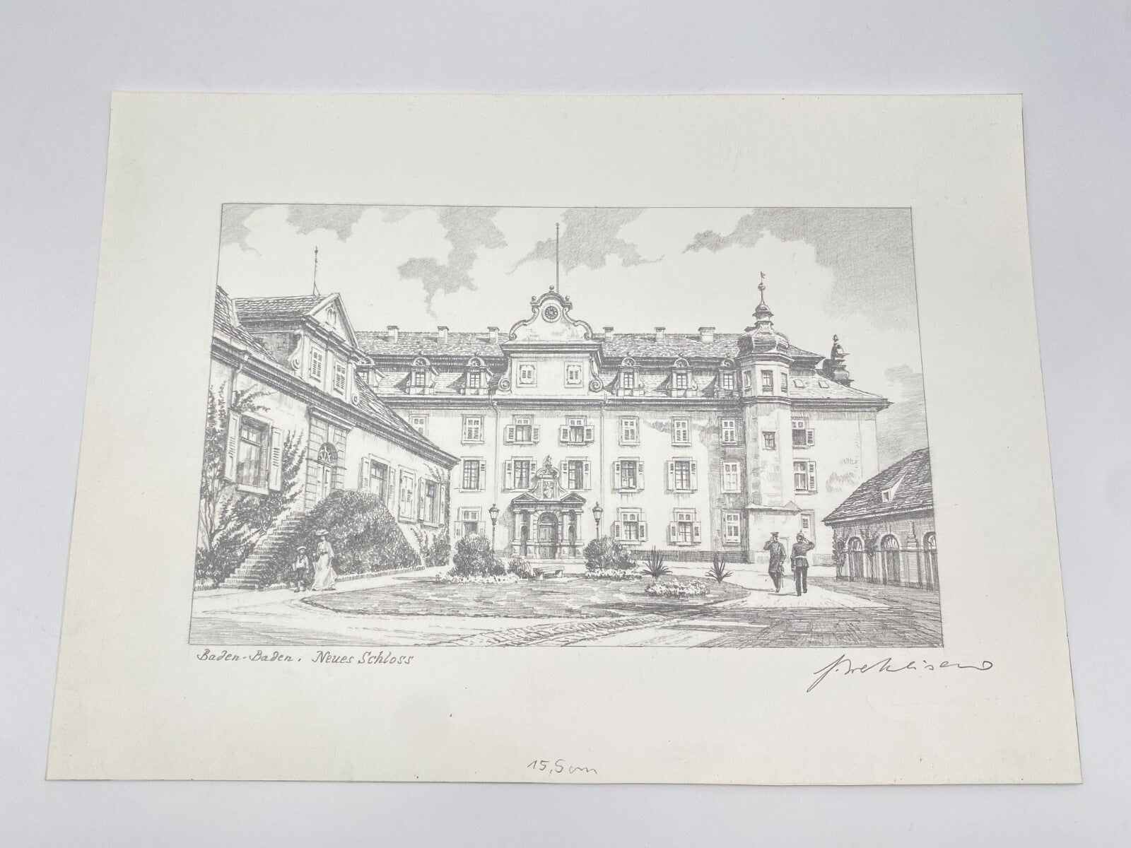 DEUTSCHER KÜNSTLER HEINZ WEHLISCH ZEICHNUNG BADEN BADEN NEUES SCHLOSS SIGNIERT