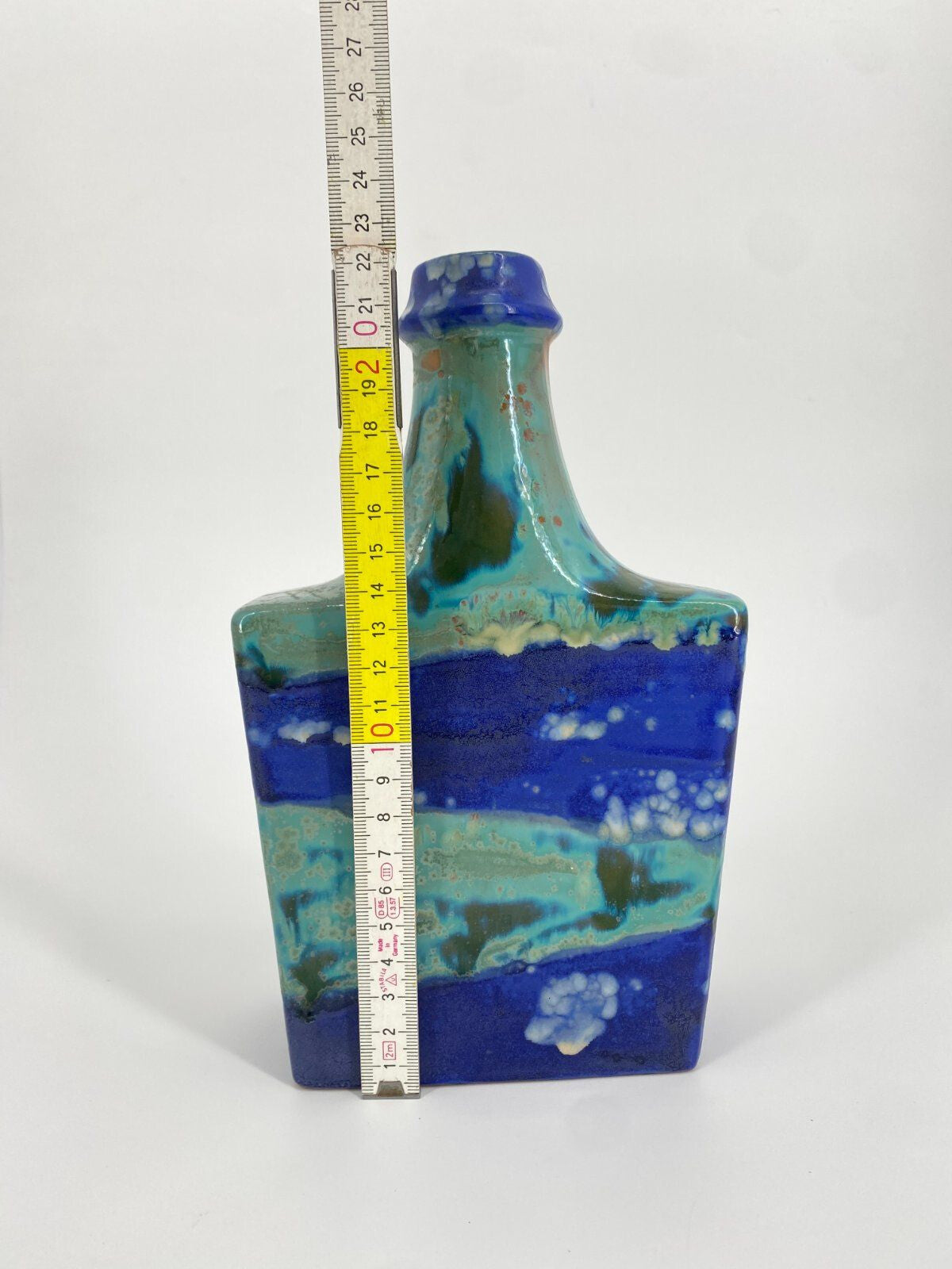 * STUDIOKERAMIK CARSTENS VASE 839/23 BLAU GRÜN ZINKKRISTALLE 70ER