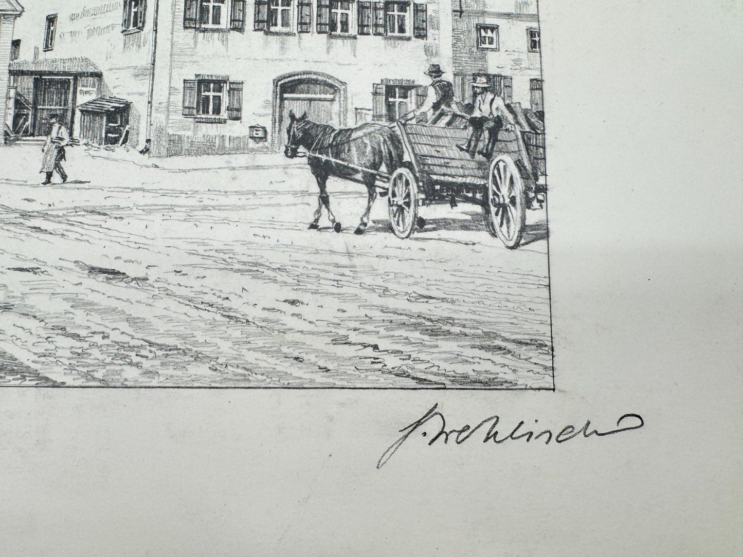 * HEINZ WEHLISCH ZEICHNUNG HOLLFELD OBERER MARKT MIT RATHAUS