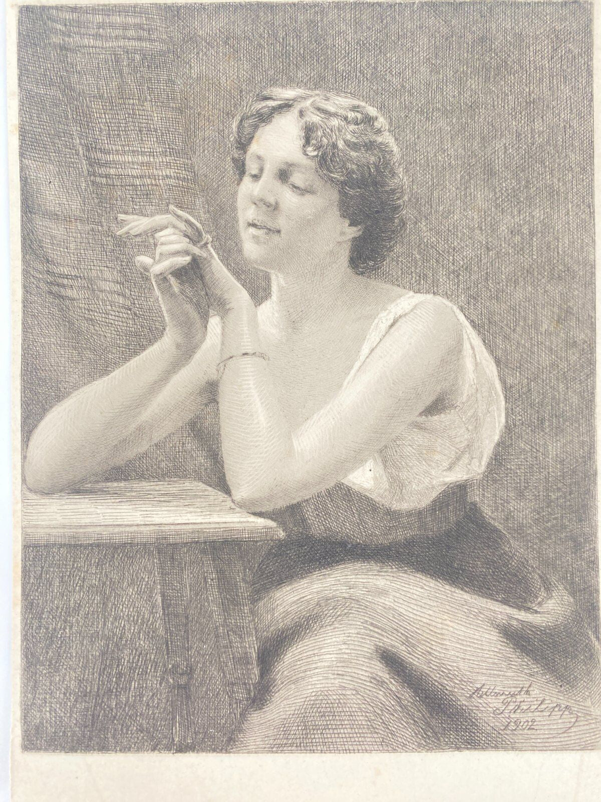 * RADIERUNG STICH HELLMUTH PHILIPP DRUCK FRAU DAME MÄDCHEN GRAFIK