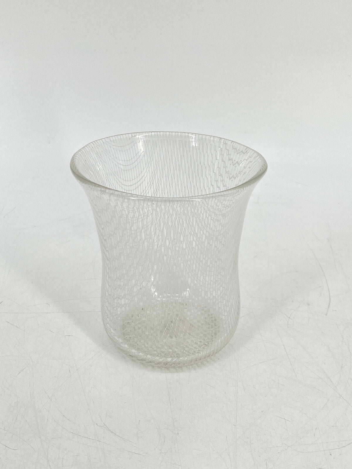 * GLAS VASE MERLETTO RETICELLO FADENGLAS MUNDGEBLASEN NETZMUSTER VINTAGE
