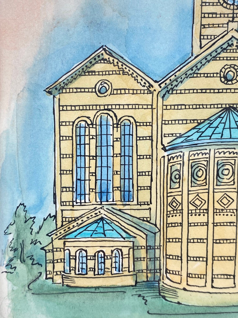 * ZEICHNUNG KOLORIERT BERLIN ST. MATTHÄUS KIRCHE 1979 SIGNIERT ROBINSEN