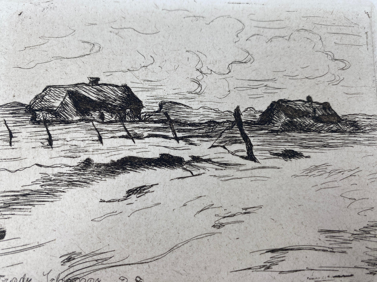* FRIEDRICH SCHAPER 1869-1956 RADIERUNG LANDSCHAFT SYLT LICHTWARK 1928