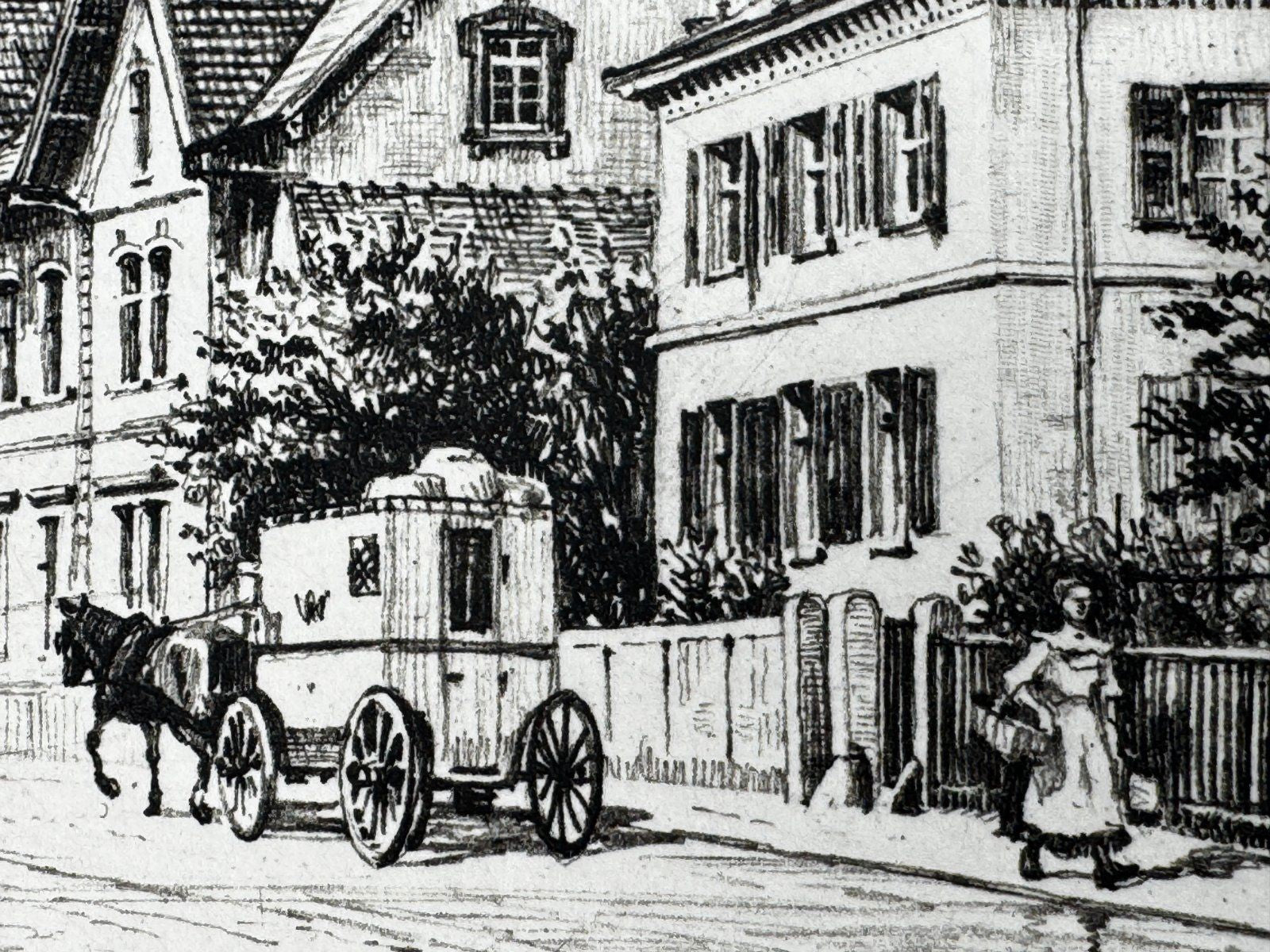 * HEINZ WEHLISCH ORIGINAL RADIERUNG KIRCHSTRAßE SCHUTTERWALD 1900