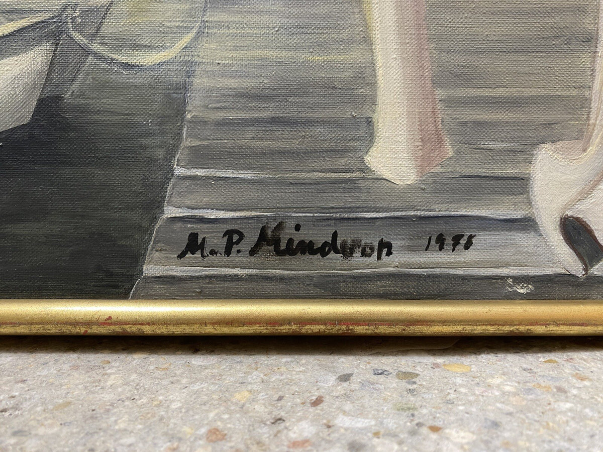 * GEMÄLDE ACRYLGEMÄLDE M.P. MINDVON / MIDNERON 1971 PASTELL HAFEN STEG
