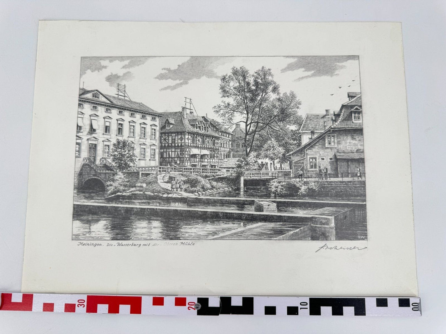 * HEINZ WEHLISCH ZEICHNUNG MEININGEN WASSERBURG MÜHLE ANSICHT