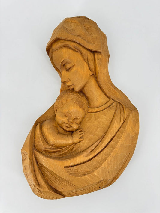* HOLZSCHNITZEREI WANDRELIEF MADONNA MUTTER GOTTES LINDENHOLZ HANDARBEIT MARIA