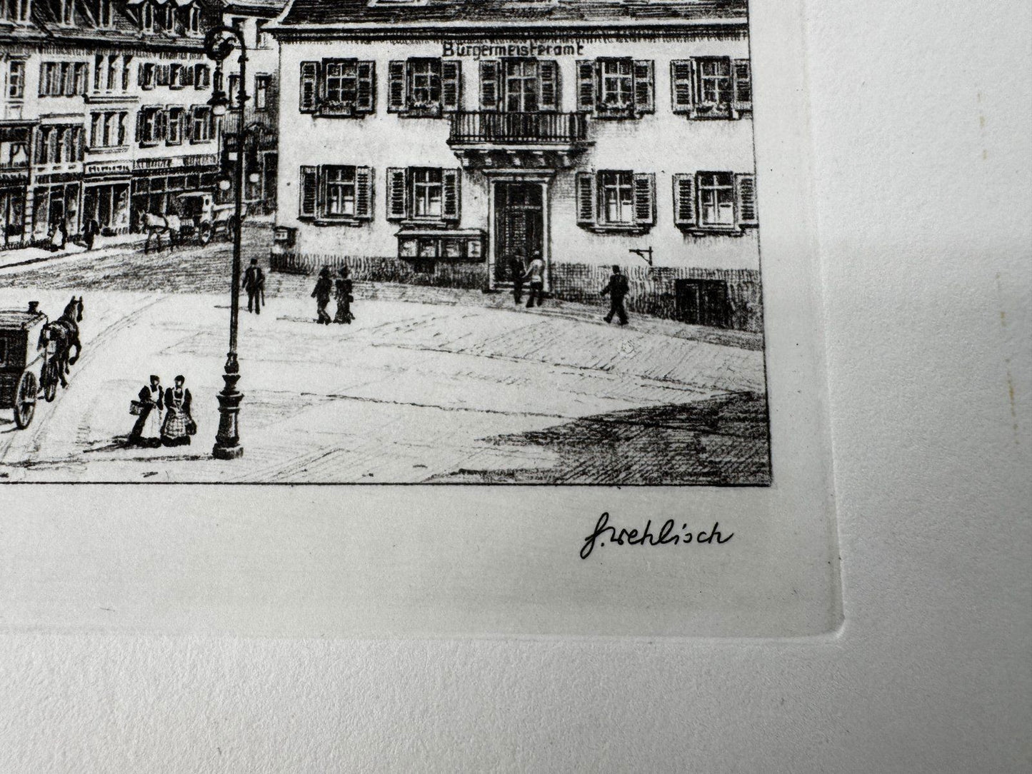 * HEINZ WEHLISCH ORIGINAL RADIERUNG HOMBURGER MARKTPLATZ UM 1910