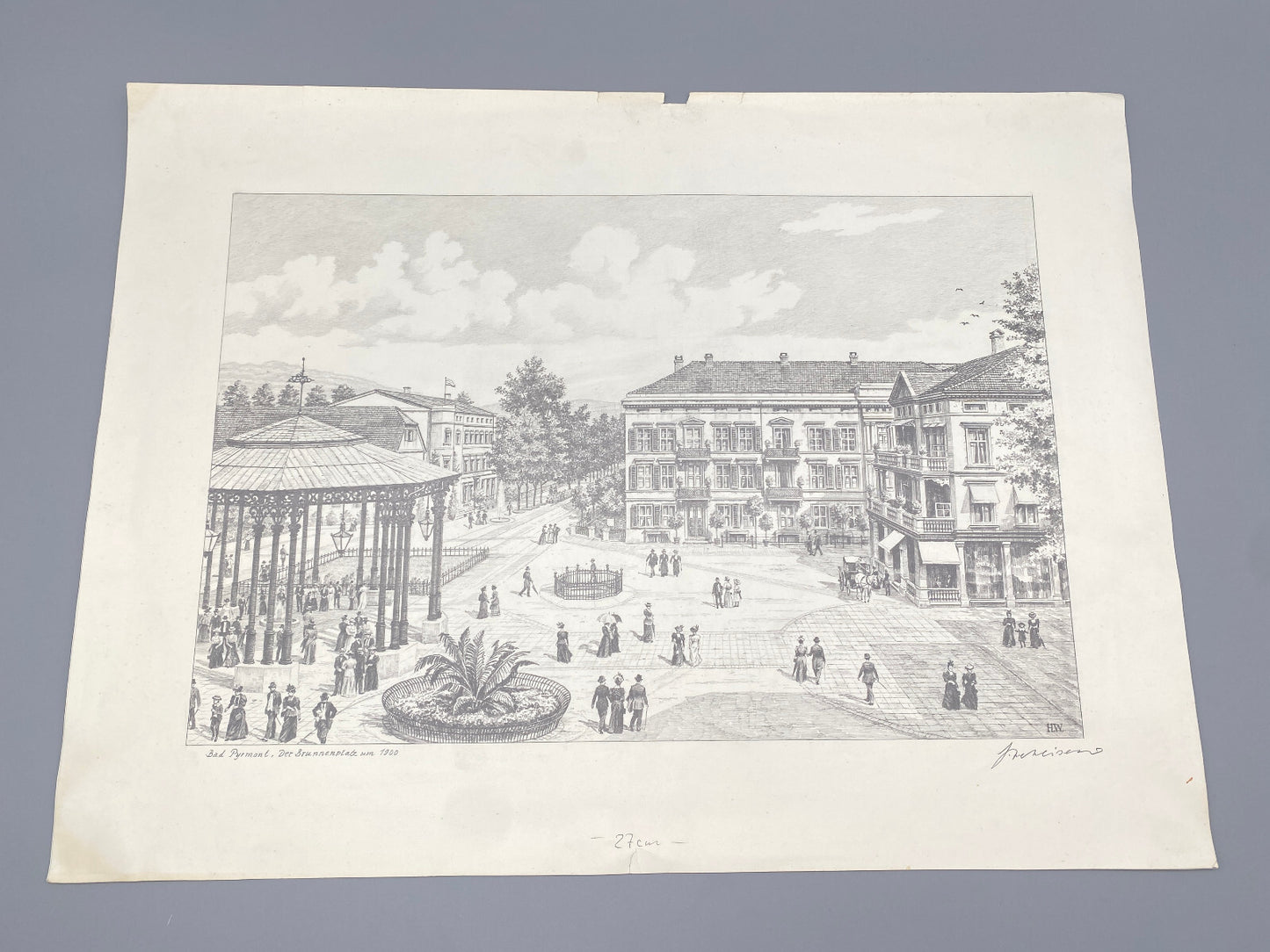 HEINZ WEHLISCH BAD PYRMONT DER BRUNNENPLATZ UM 1900 ORIGINAL ZEICHNUNG SIGNIERT