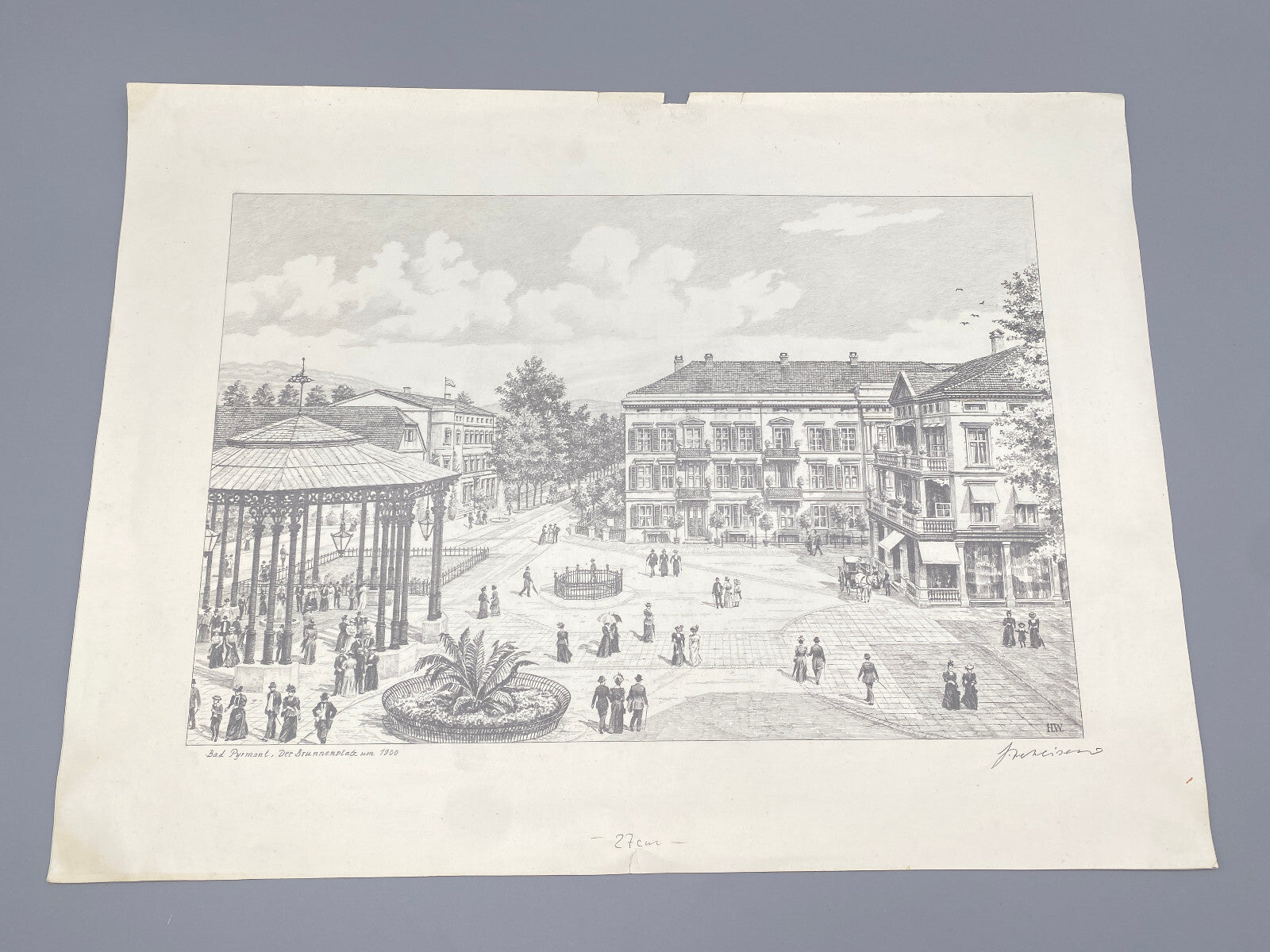 HEINZ WEHLISCH BAD PYRMONT DER BRUNNENPLATZ UM 1900 ORIGINAL ZEICHNUNG SIGNIERT