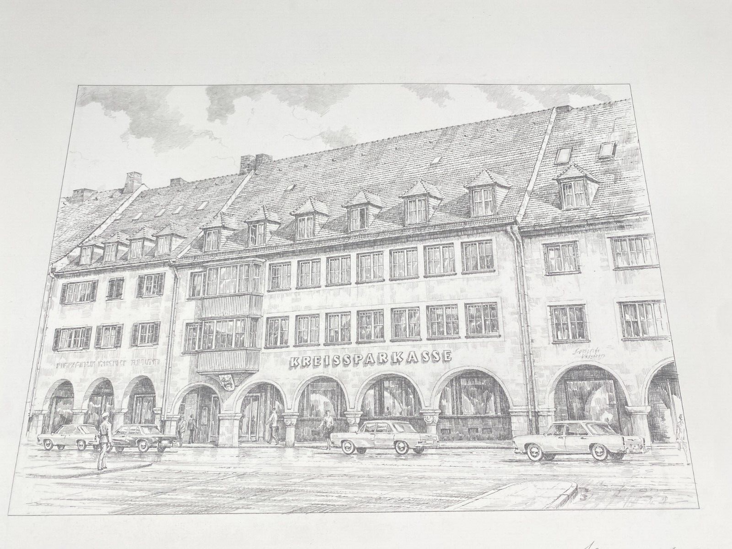 HEINZ WEHLISCH ZEICHNUNG KREISSPARKASSE FREUDENSTADT ARKADEN HANDSIGNIERT