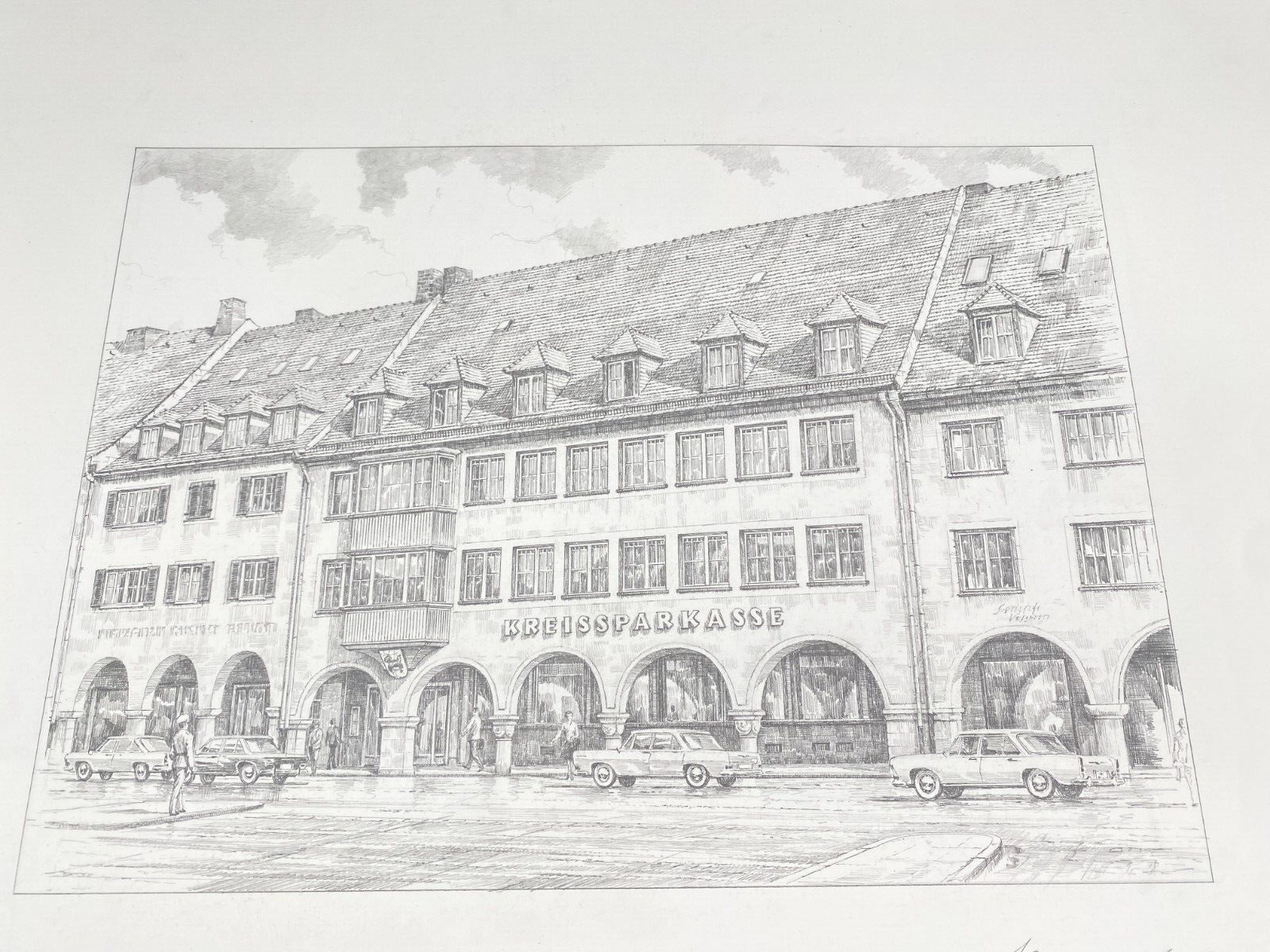 HEINZ WEHLISCH ZEICHNUNG KREISSPARKASSE FREUDENSTADT ARKADEN HANDSIGNIERT