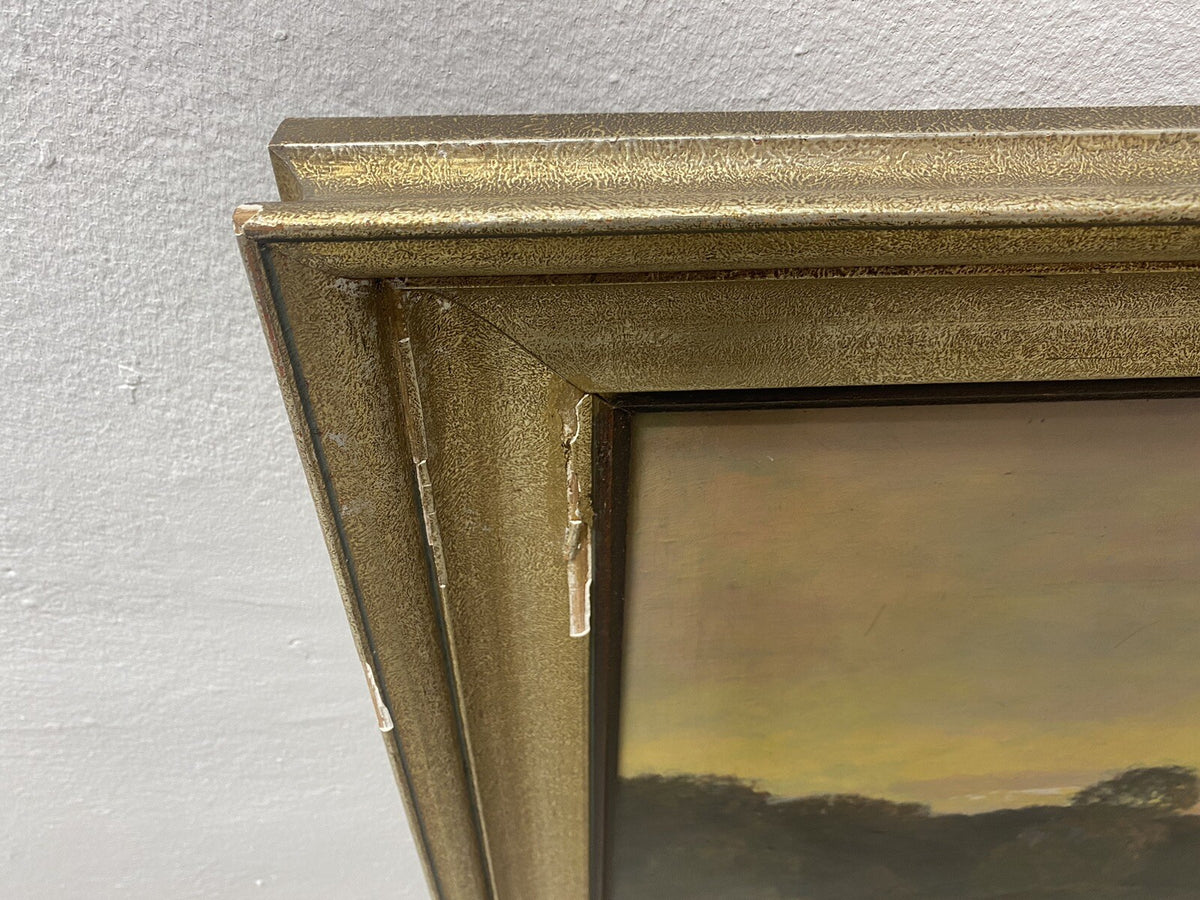 * ALBERT BLAETTER ABENDSTIMMUNG ÖLGEMÄLDE 30er FLUSS MOOR BOOT
