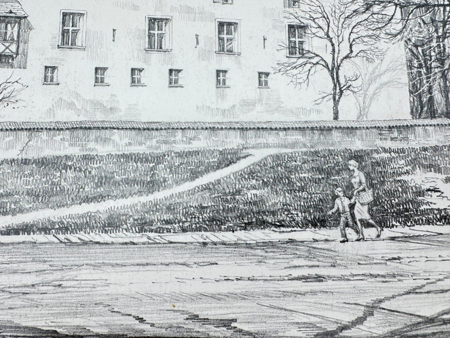 * HEINZ WEHLISCH ZEICHNUNG BURG GRÜNWALD MÜNCHEN ANSICHT SIGNIERT